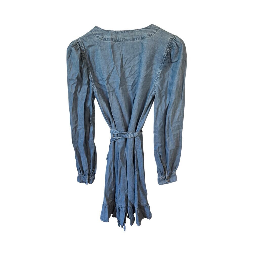 PAIGE NWOT Kendry Dress Juno Denim Chambray Size Small Long Sleeve Wrap Ruffles - Picture 7 of 11